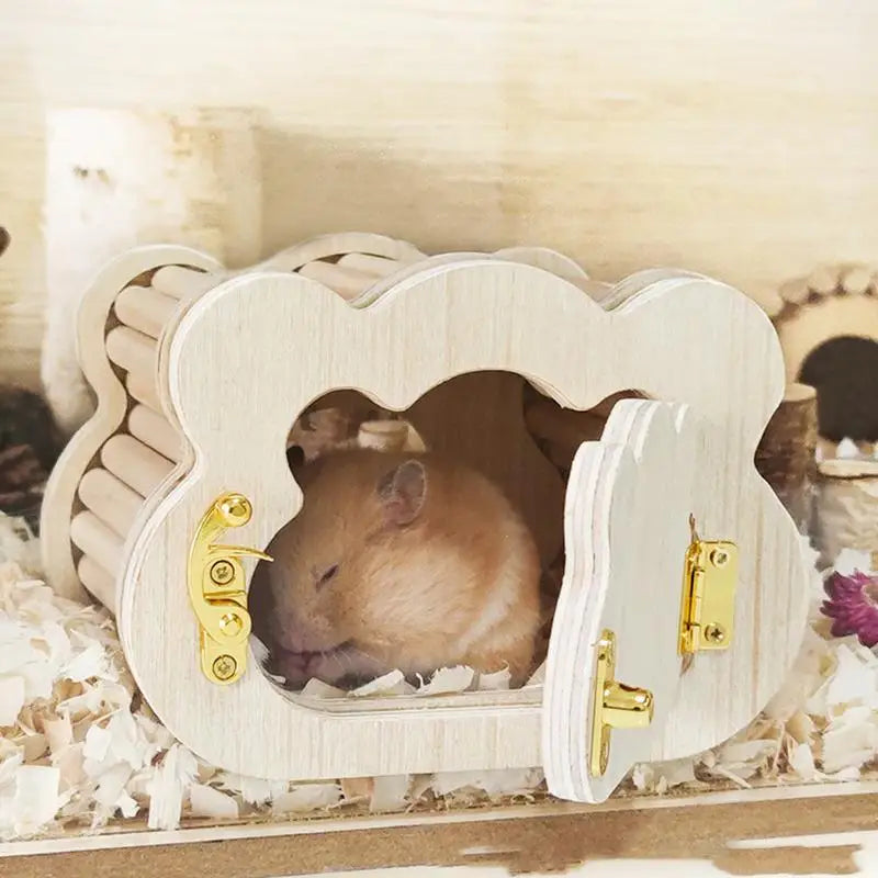 Tiny Hamster Wooden House Cute Cloud Shapes Tiny Hamster Hideout Small Animals Habitat Hut Small Pets Woodland House Habitats